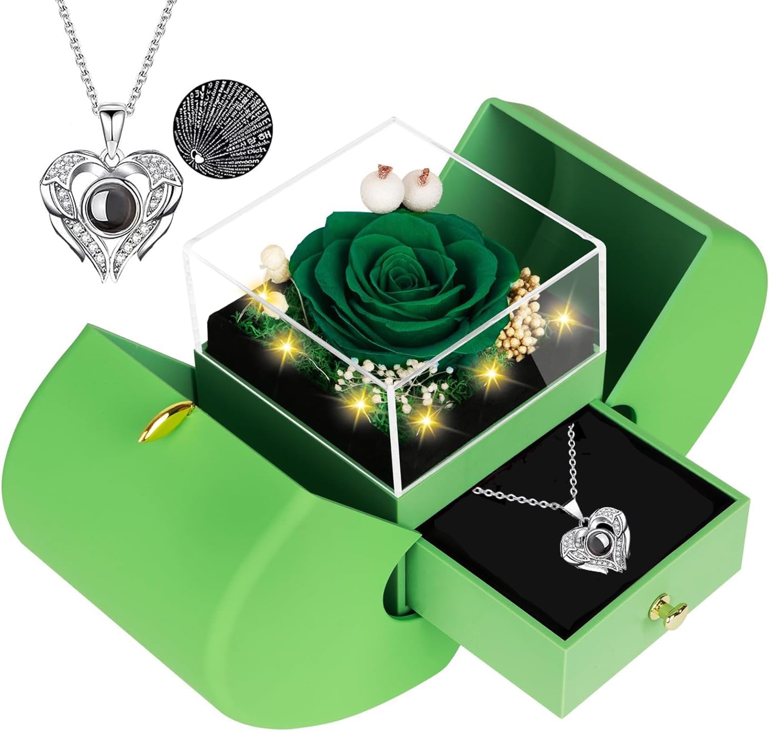 moshen Preserved Rose Gift Box with LED Lights, Red Floral Arrangement, Romantic Jewelry Display Case for Valentine's Day, Anniversary, Birthday (Red)