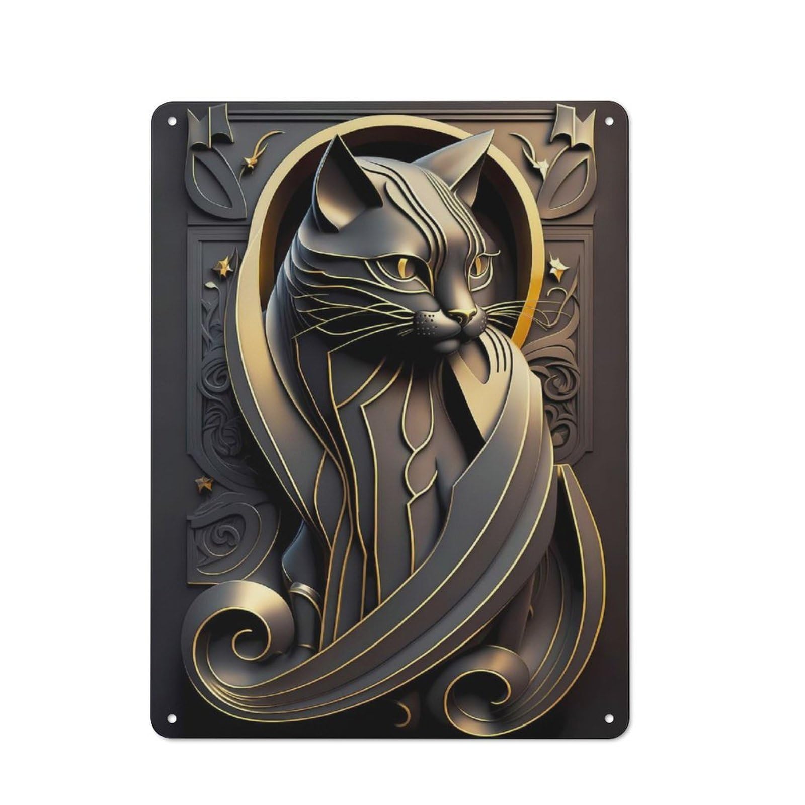 Junmoney Style-3 Outdoor Room Shed Metal Sign 40X30cm Featuring Noble Cat Golden Art Deco, Shed Wall Decor For Shed, Garden Room, Porch Or Garage