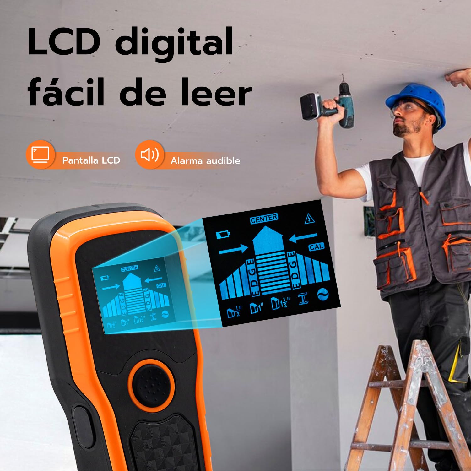 Mcbazel Detector de Pared 5 en 1, Detector de Pared Multifuncional con Pantalla LCD y Advertencia de Sonido, Escáner de Pared para Madera, Metal y Líneas Eléctricas