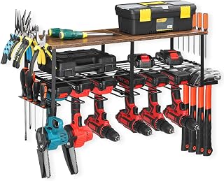 HEOMU Power Tool Organizer Drill Holder Wall Mount, Heavy Duty Metal Tool Shelf Premium Garage Utility Shelf, Tool Organizers and Storage Rack for Garage Organization