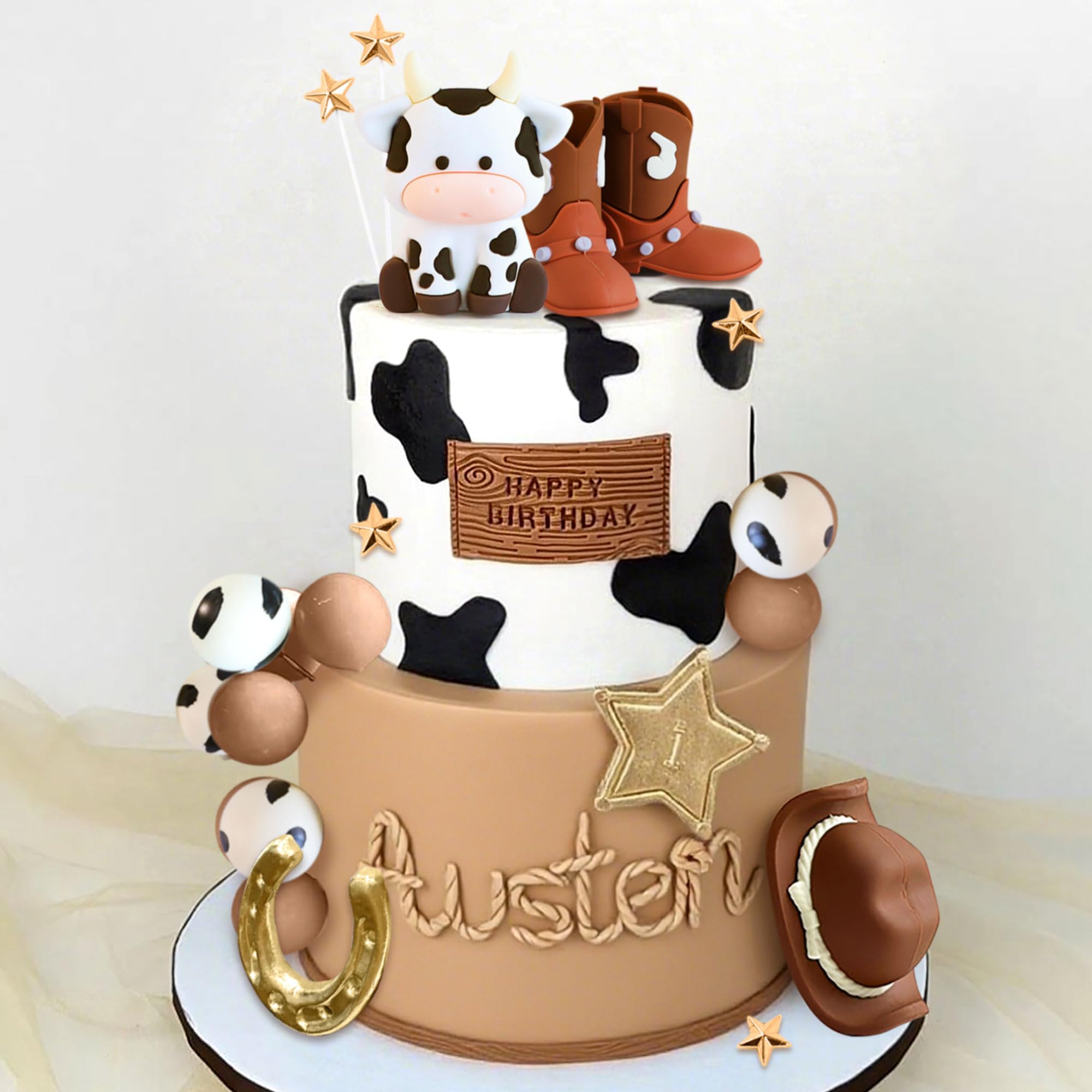 JeVenis Cowboy Rodeo Cake Topper Cowboy Western Cake Decorations Cowboy Hat Birthday Cake Topper Cowgirl Boots Cake Topper Cow Balls Cake Topper