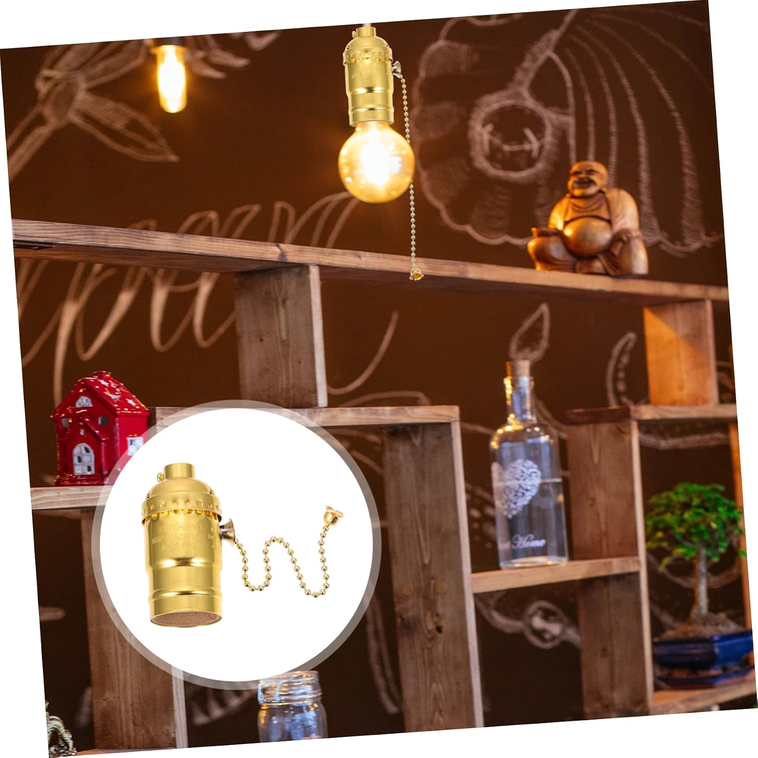 Aluminum Vintage Light Socket Easy Install E27 Lamp Holder Pull Chain Switch Perfect for