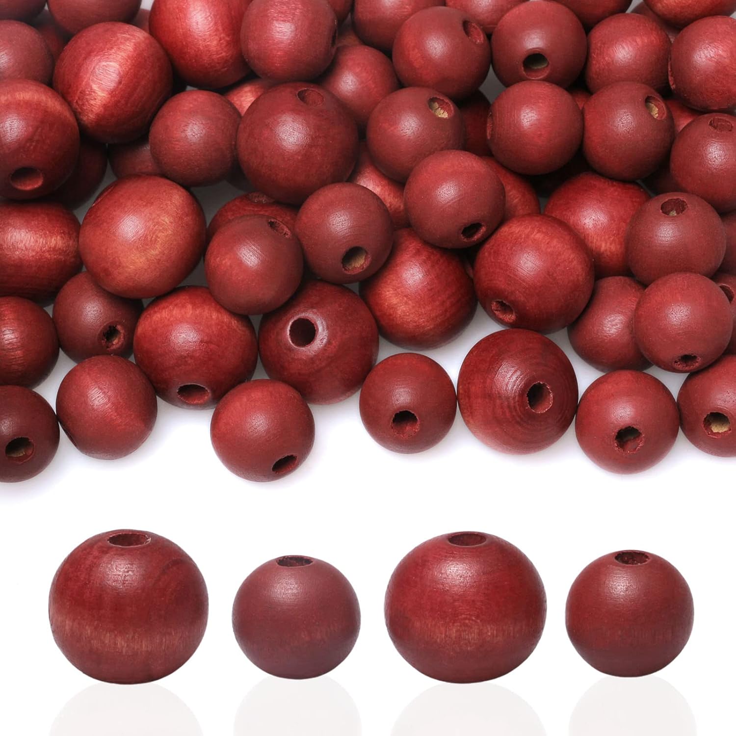20mm, 16mm Dark Red Wood Beads 60 Pieces Wooden Round