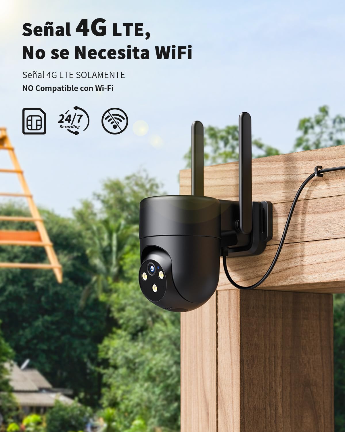 4G LTE Cámara Vigilancia Exterior con Tarjeta SIM, 24/7 Cámara con SIM y Visión Nocturna en Color 2K, Detección Humana con IA, PTZ 360°, Audio Bidireccional