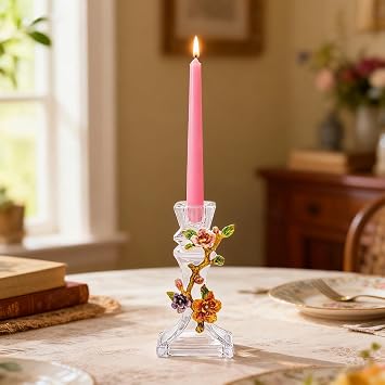 Handcrafted Enamel Glass Candle Holder Stunning Floral Design with Begonia Flowers for Weddings, Home Decor, and Gift Giving Unique Handcrafted Piece with Enamel Detailing