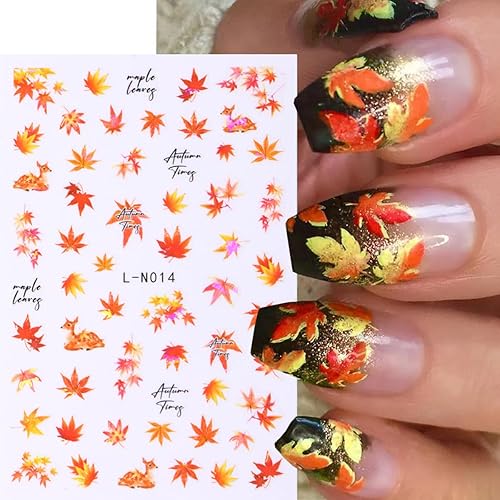 Miniatura 2 de 6 hojas de hojas de arce de otoño, calcomanías de arte de uñas, diseños autoadhesivos 3D, hojas de arce de otoño, hongos, calcomanías de uñas para