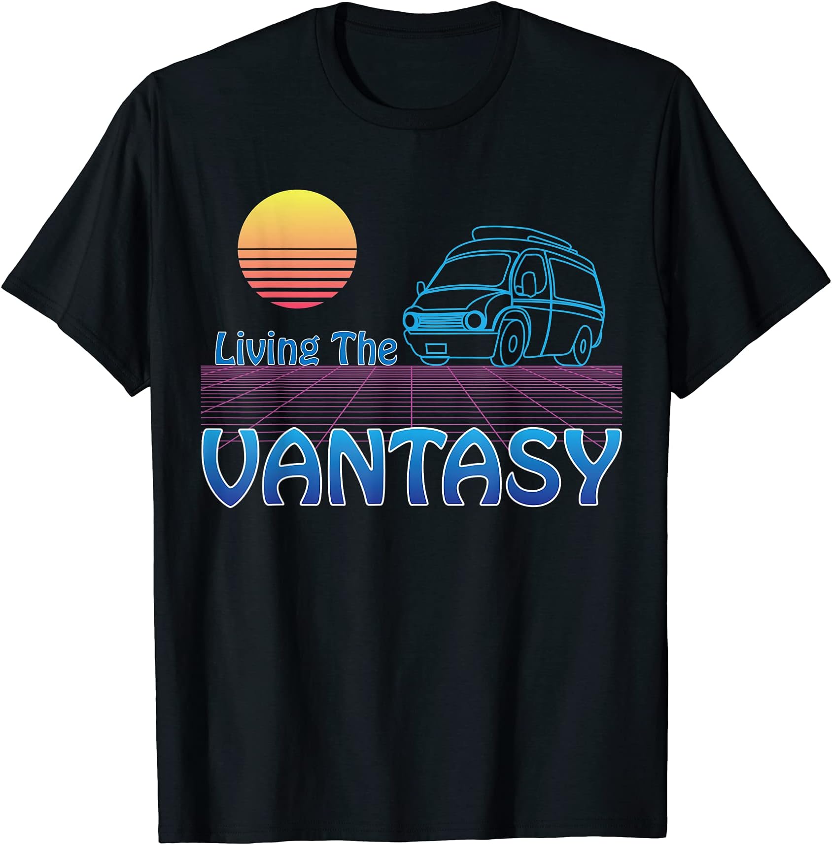 Vanlife Retro Living the Vantasy blue Camper Van sunset T-Shirt
