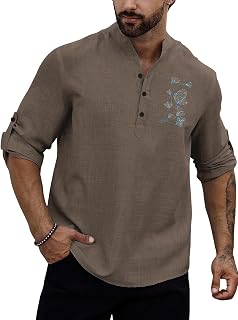 TOPLOT Men's Kurta Shirt |Premium Linen Printed | Stylish Ethnic Wear | Comfortable Fit Design | Clean Look Structure | Versatile Styling | Ideal for Casual, Festive, Party (5265)
