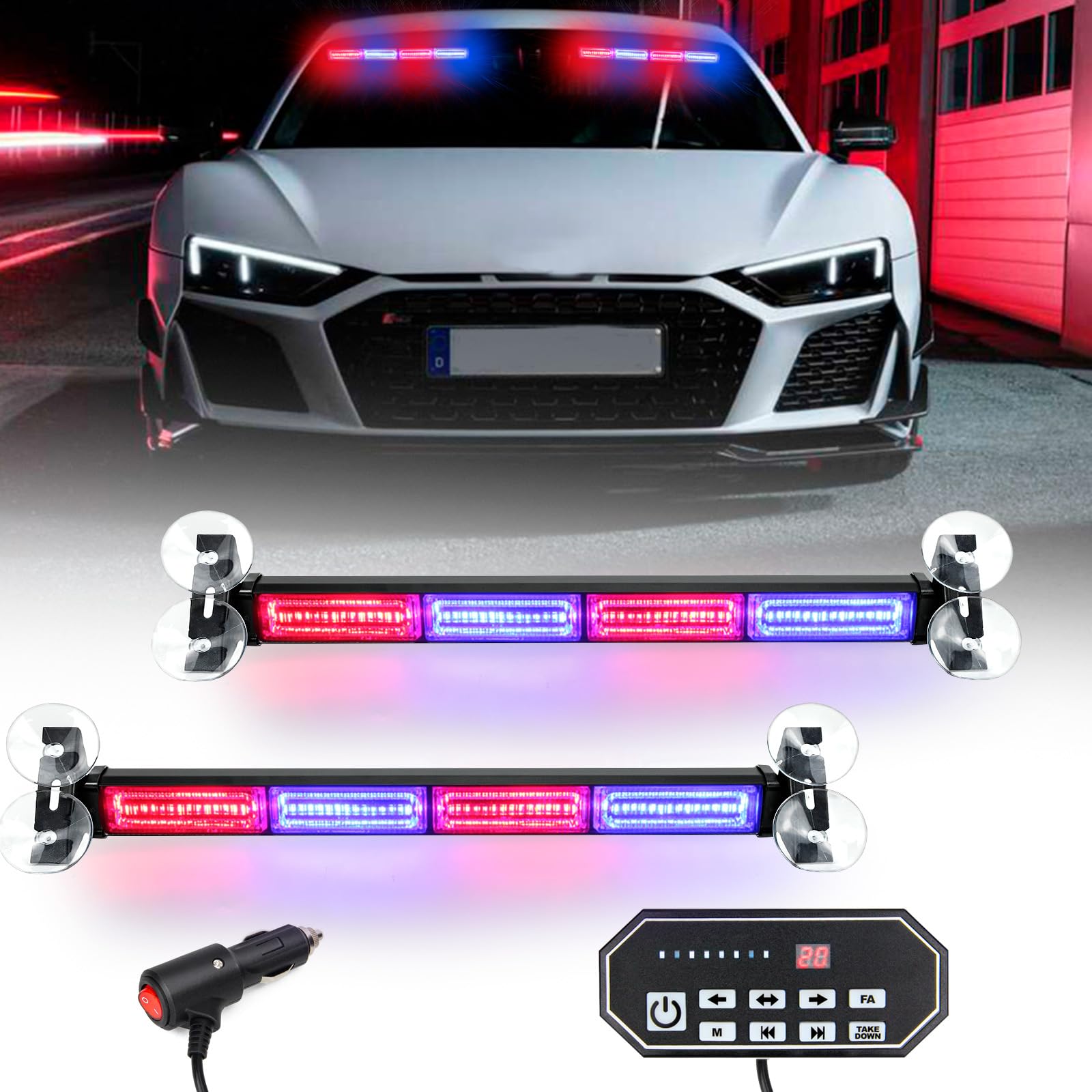 JMEST LEAD Red & Blue Windshield Strobe Light Bar