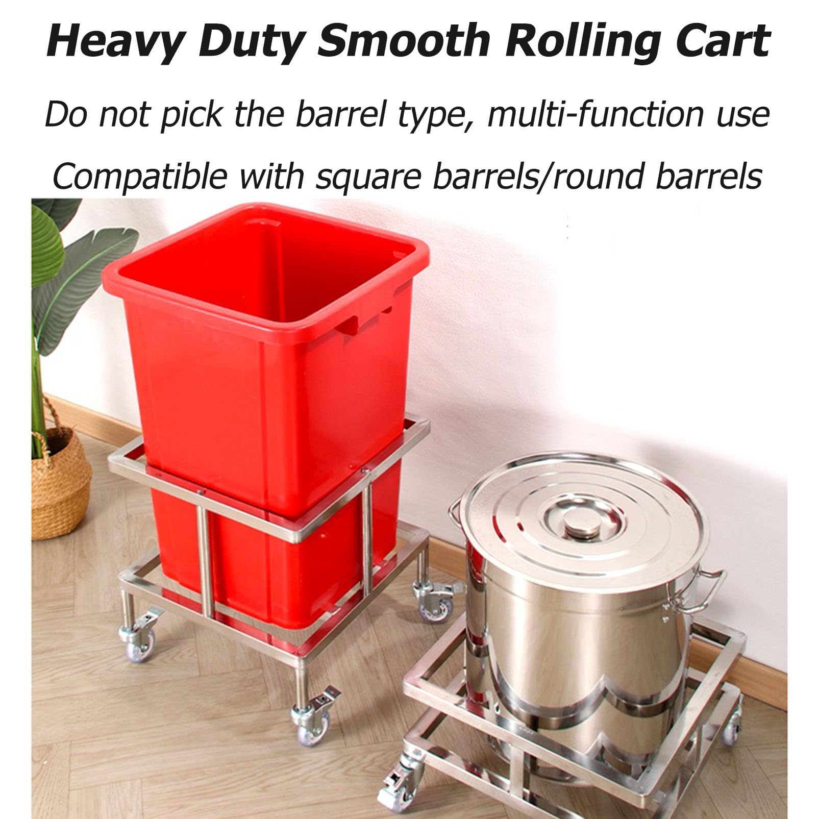 Carrello a Piattaforma Mobile Robusto in Acciaio Inox – Carrello Spinta e Telaio Barile, Base Vaso e Secchio Grasso con Ruote Girevoli