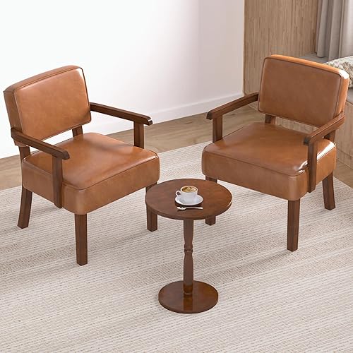 Vista 79 de Silla decorativa, silla de piel sintética para sala de estar, sillón de gran tamaño con asiento suave y reposabrazos para dormitorio, comedor, beige