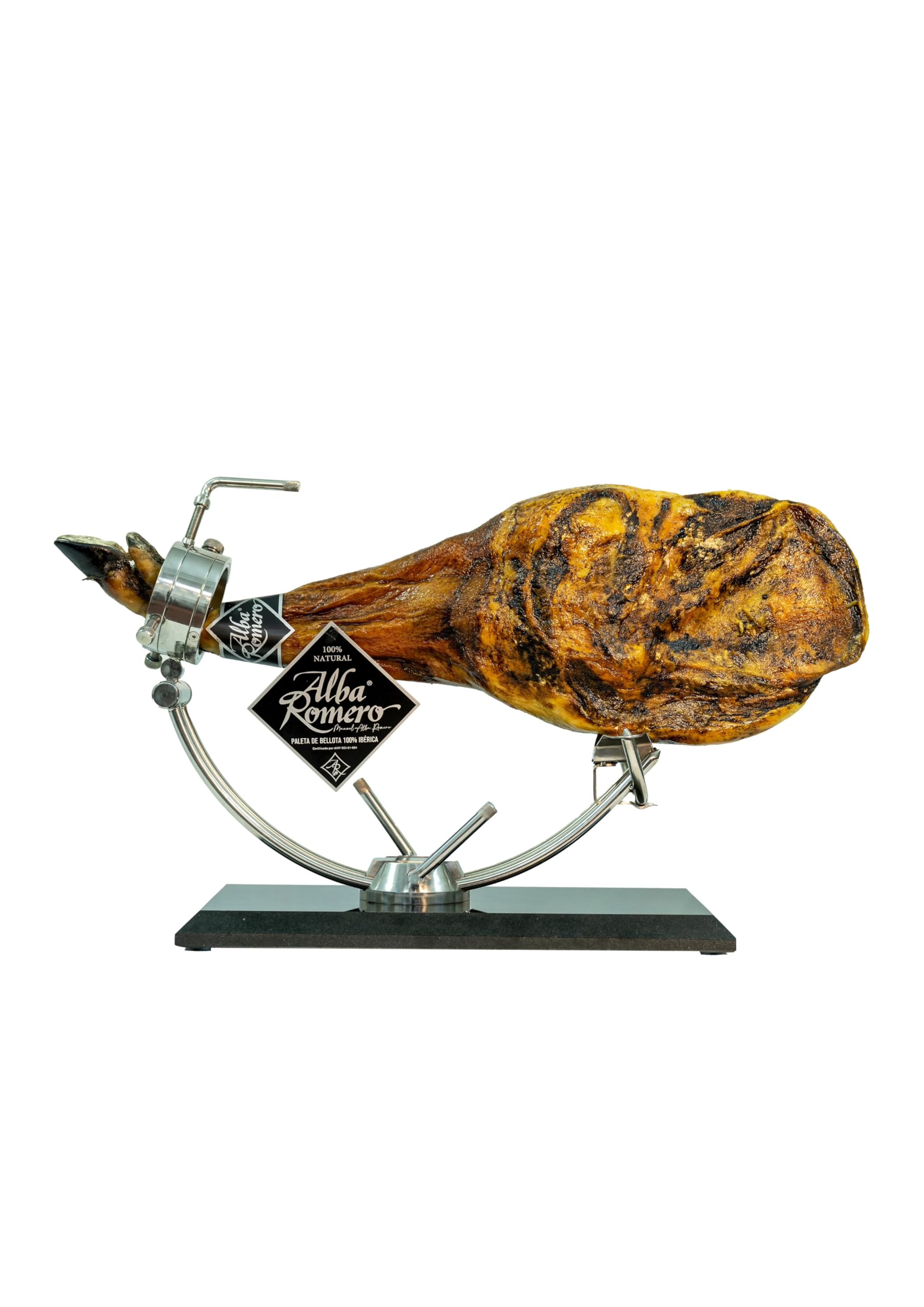 Estuche de Paleta de Jamón de Bellota 100% Ibérica loncheada y envasada al vacío de Peso aproximado de 5 KG | Incluye taquitos de jamón | Cortado a mano | ALBA ROMERO |