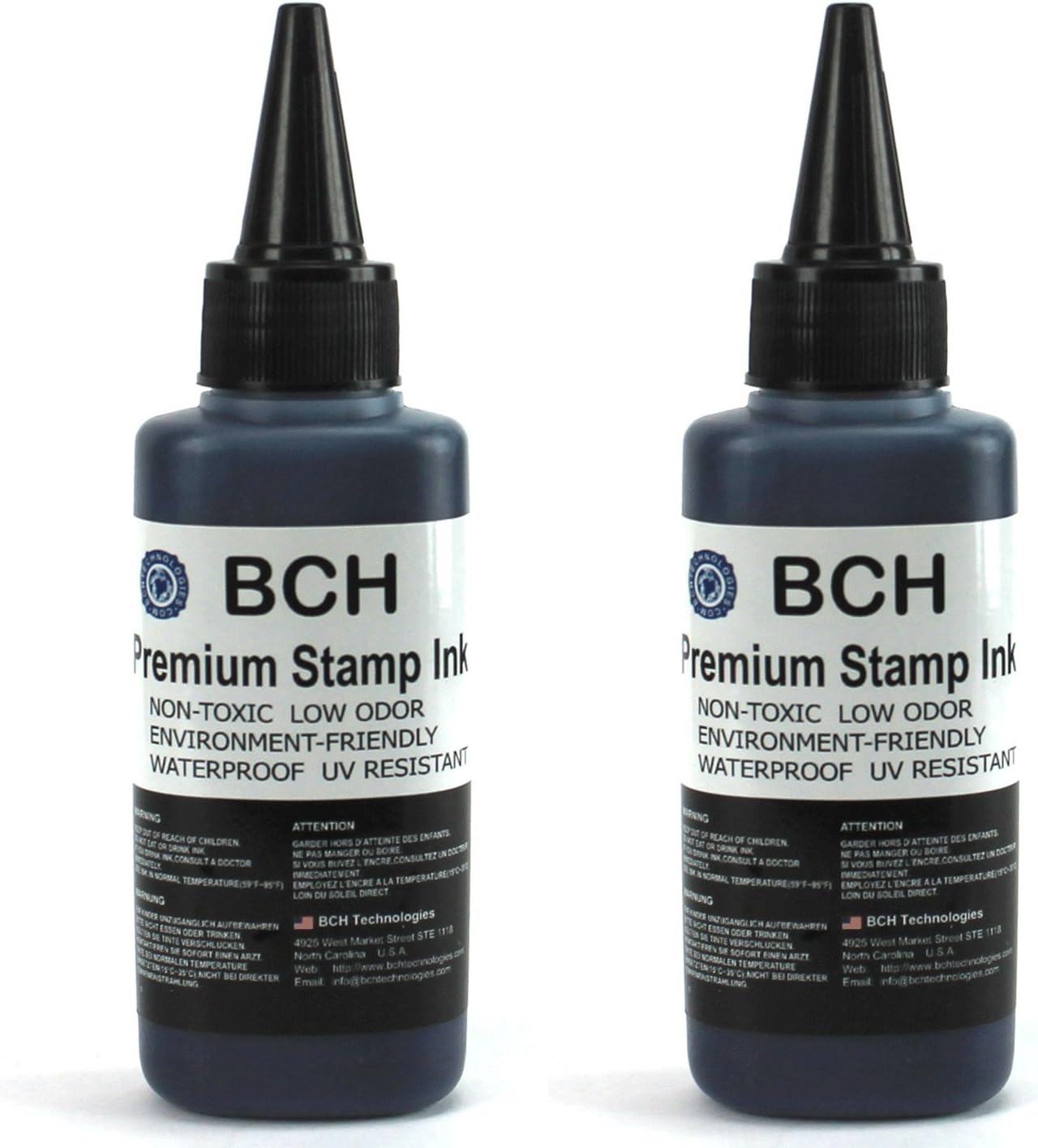 2X Black + 1X Red Stamp Ink Refill by BCH - Premium Grade -2.5 oz (75 ml) Ink Per Bottle (7.5 oz / 225 ml Total)