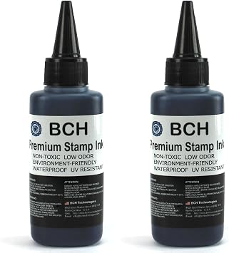 Bulk 2X Black Stamp Ink Refill by BCH - Premium Grade Archival Ink - 2.5 oz 75 ml Ink Per Bottle