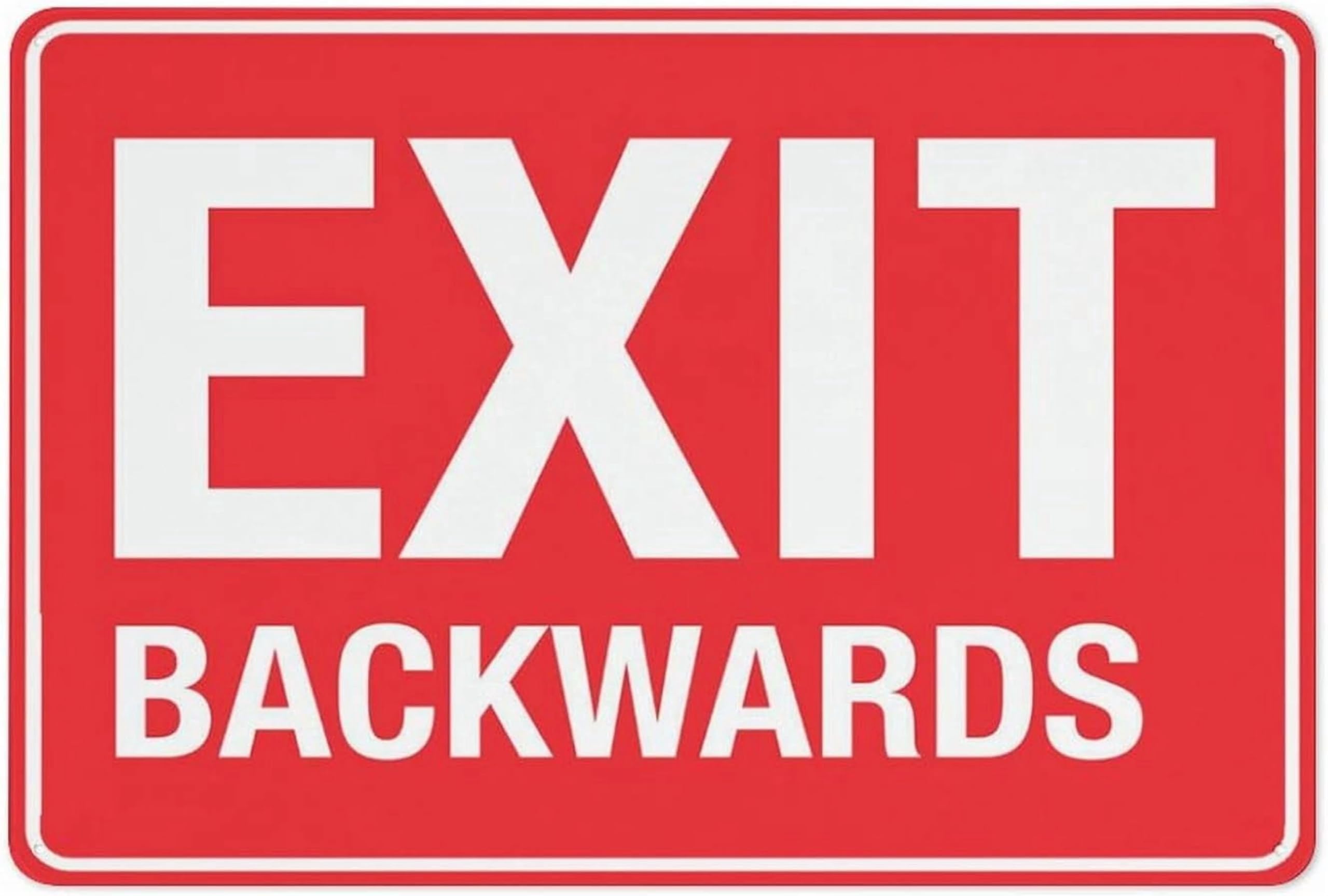 (2-Pack) Metal Tin Sign Exit Backwards Sign Warning Sign Home Kitchen Farm Garden Garage Wall Decor 12X8 Inch