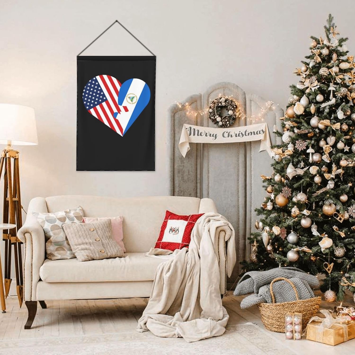 generic Heart American Flag and Nicaragua Flag 2 Garden Flag Double Sided Printing Flags,Decoration Flags Indoor and Outdoor Banner Courtyard Flag 28x40 inchinch