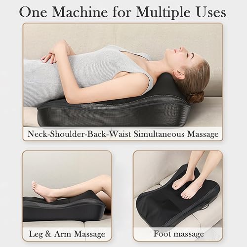 Miniatura 5 de Masajeador de espalda con calor, masajeador Shiatsu de cuello y espalda para aliviar el dolor de tejido profundo, masaje 3D de amasamiento profundo