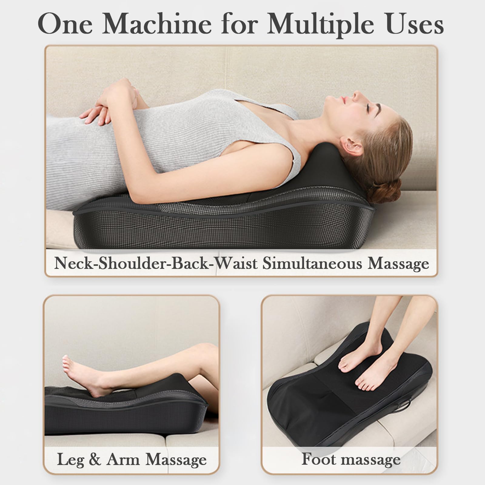 Rückenmassagegerät mit Wärme, Nacken und Rücken Shiatsu-Massagegerät zur Schmerzlinderung, Tiefengewebe 3D Tiefenknetkissen für Nacken und Schulter, geeignet für Büro und Zuhause