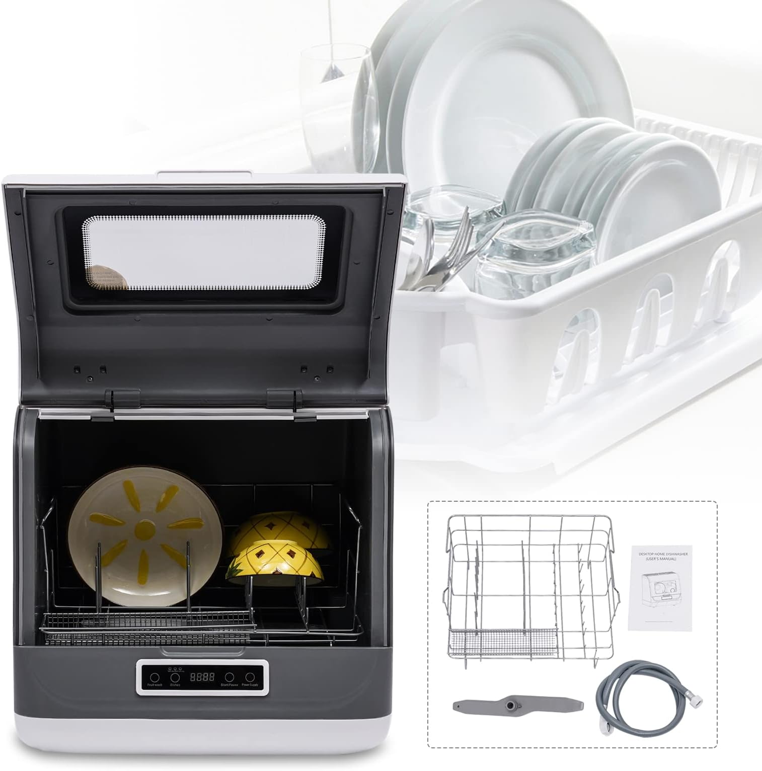 Countertop Dishwasher Portable Compact Dishwasher W/ 4 Washing Programs, Energy Save with Low Water Consumption, No Installation for Small Apartments, Dorms and RVs
