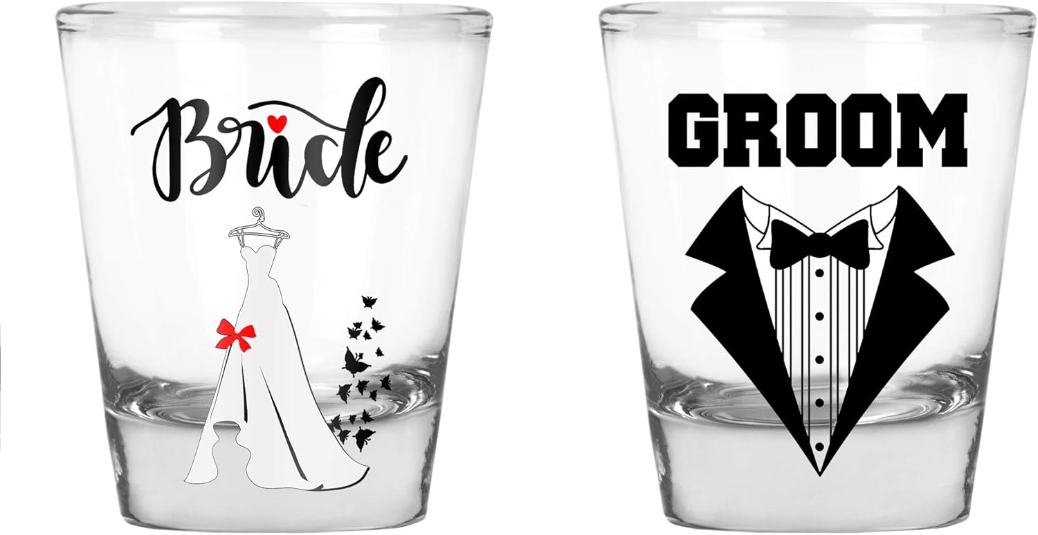 Amazon ウェディングショットグラス 新郎新婦 新郎 ドリンキングチーム 結婚式 2オンス バチェラーパーティーのお土産