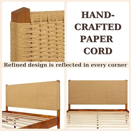 Miniatura 160 de Bme Dinkee - Base de cama de tamaño matrimonial sin cabecera, 15 pulgadas, minimalista y moderna, madera de acacia, 12 listones de madera para