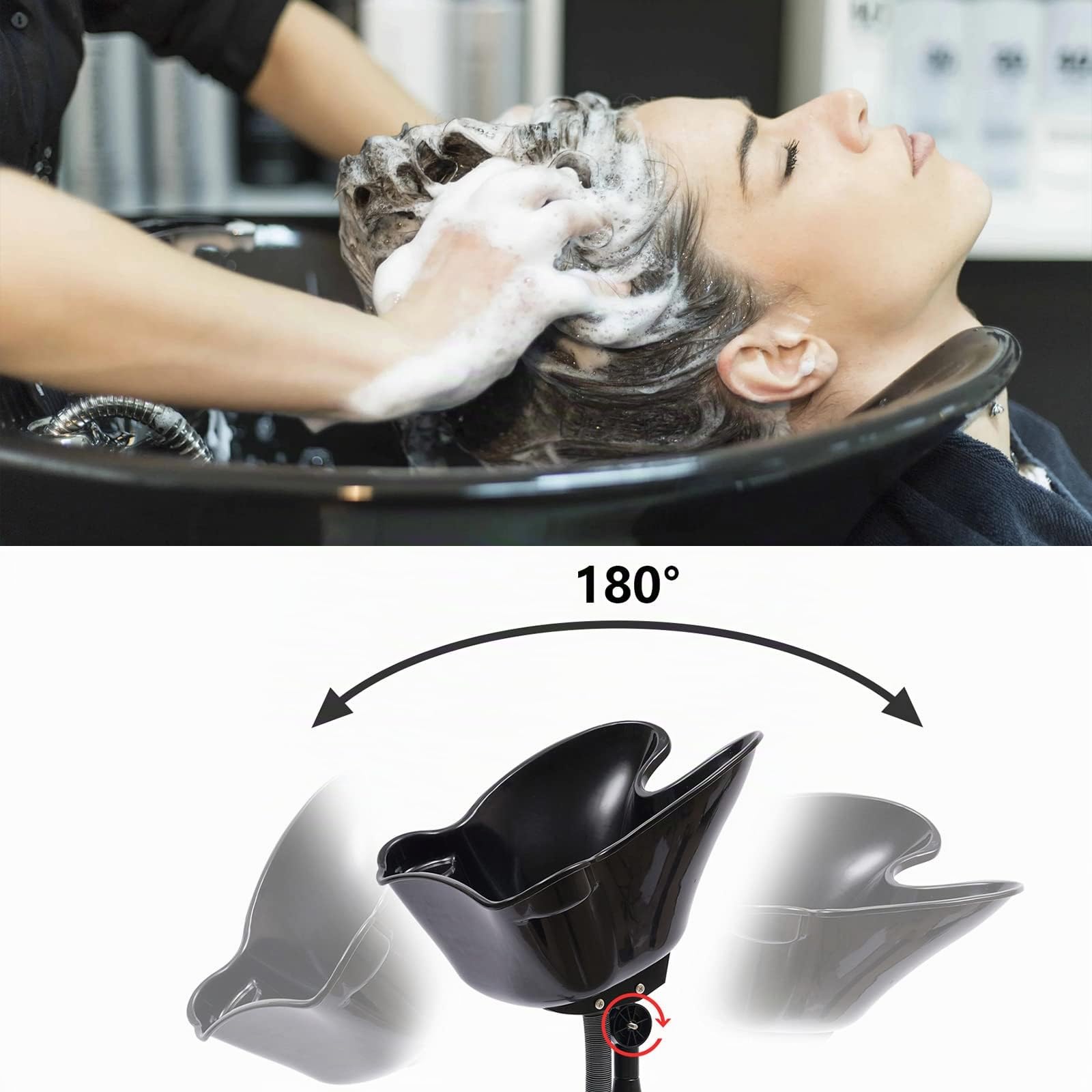 Bac Lave-Tête Coiffure Domicile 48x50cm Hauteur Réglable 94-122cm Noir