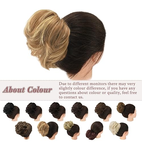 Miniatura 7 de BARSDAR Moño desordenado, rizado y desordenado, moños de cabello sintético, moño recogido, extensión de moño para mujeres (12H24# - marrón dorado