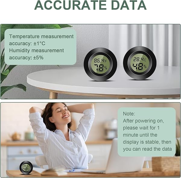 Lot de 2 mini thermomètres numériques d'intérieur, hygromètre numérique LCD, moniteur de température et d'humidité pour la maison, la crèche, l'incubateur de guitare, les reptiles, la serre de voiture - 4
