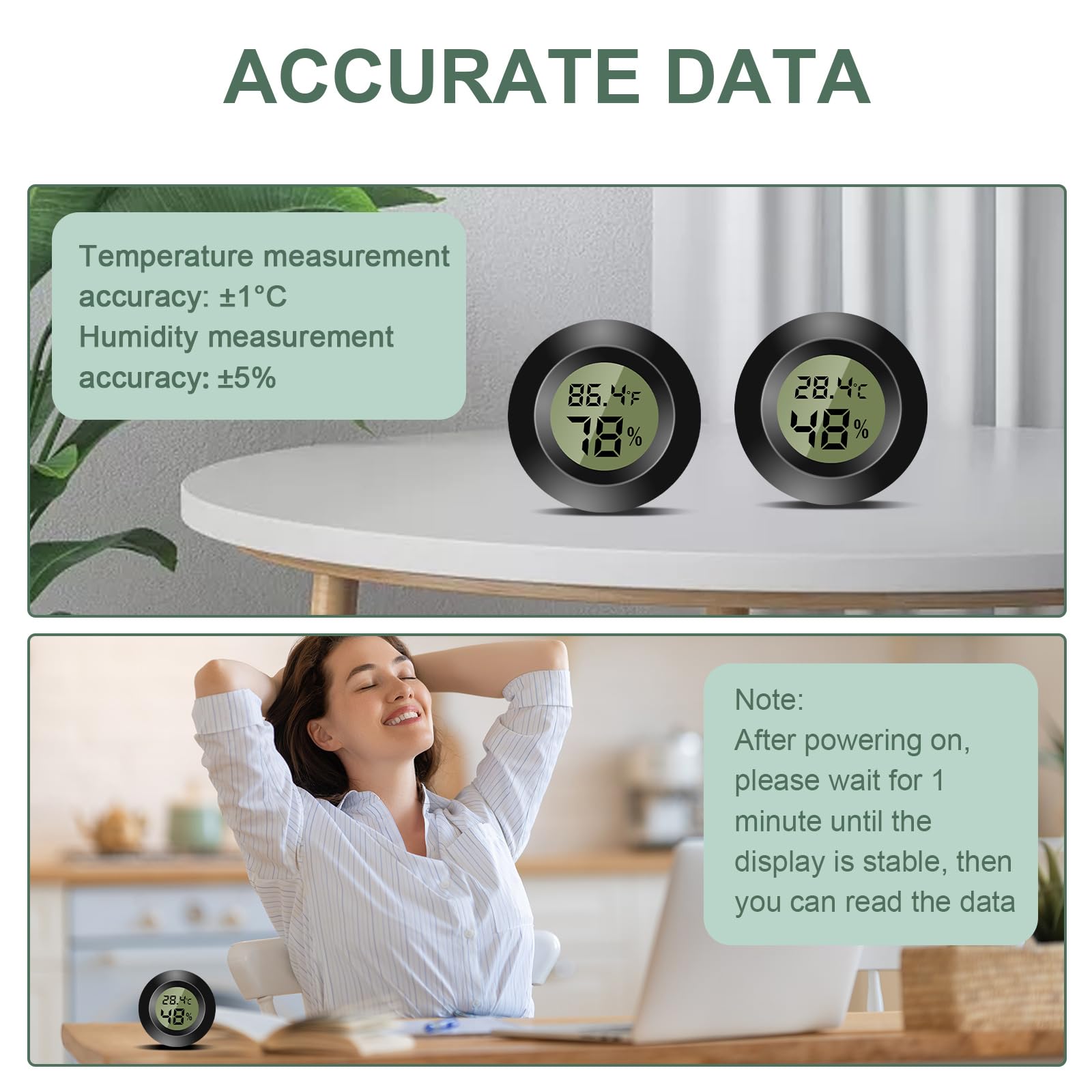 Lot de 2 mini thermomètres numériques d'intérieur, hygromètre numérique LCD, moniteur de température et d'humidité pour la maison, la crèche, l'incubateur de guitare, les reptiles, la serre de voiture - 5