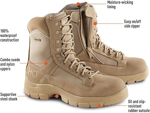 Miniatura 9 de HQ ISSUE Botas tácticas clásicas impermeables de 8 pulgadas con cremallera lateral para hombre