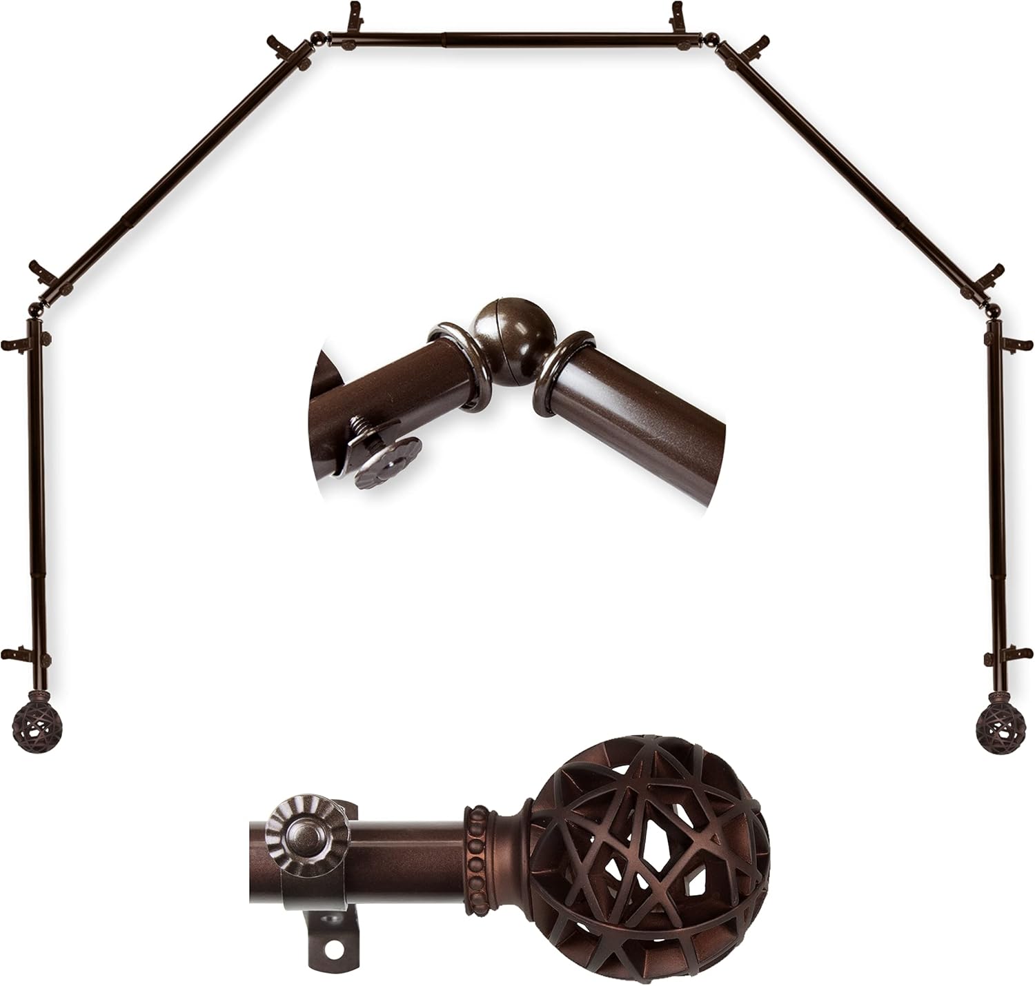 A&F Rod Décor - Legend 13/16" 5-Sided Bay Window Curtain Rod - Cocoa