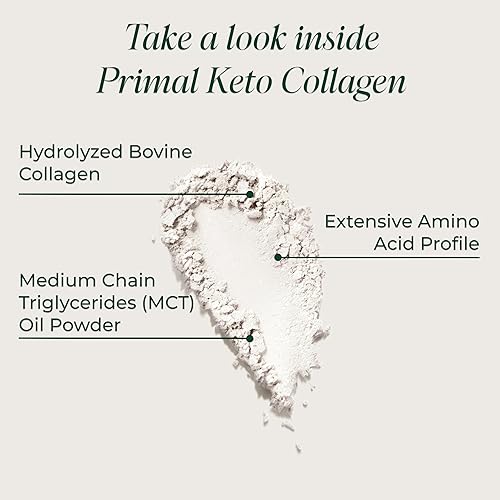 Vista 3 de Primal Harvest Polvo de colágeno Keto con aceite MCT tipo I y III péptidos de colágeno para mujeres y hombres, 30 porciones