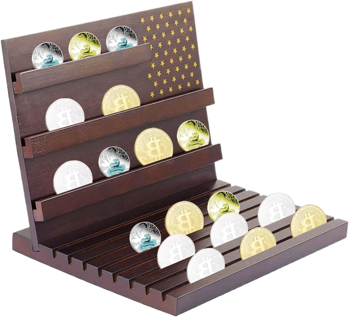 チャレンジコインホルダー - 木製バッジラック | 素朴な記念コインディスプレイラック リビングルーム 寝室 書斎 デスク 壁 スタ CELINE  セリーヌ スカーフ ブラウン マカダム シルク100％ レディース 240001133455 CELINE セリーヌ マカダム柄  シルク混コットンスカーフ ...