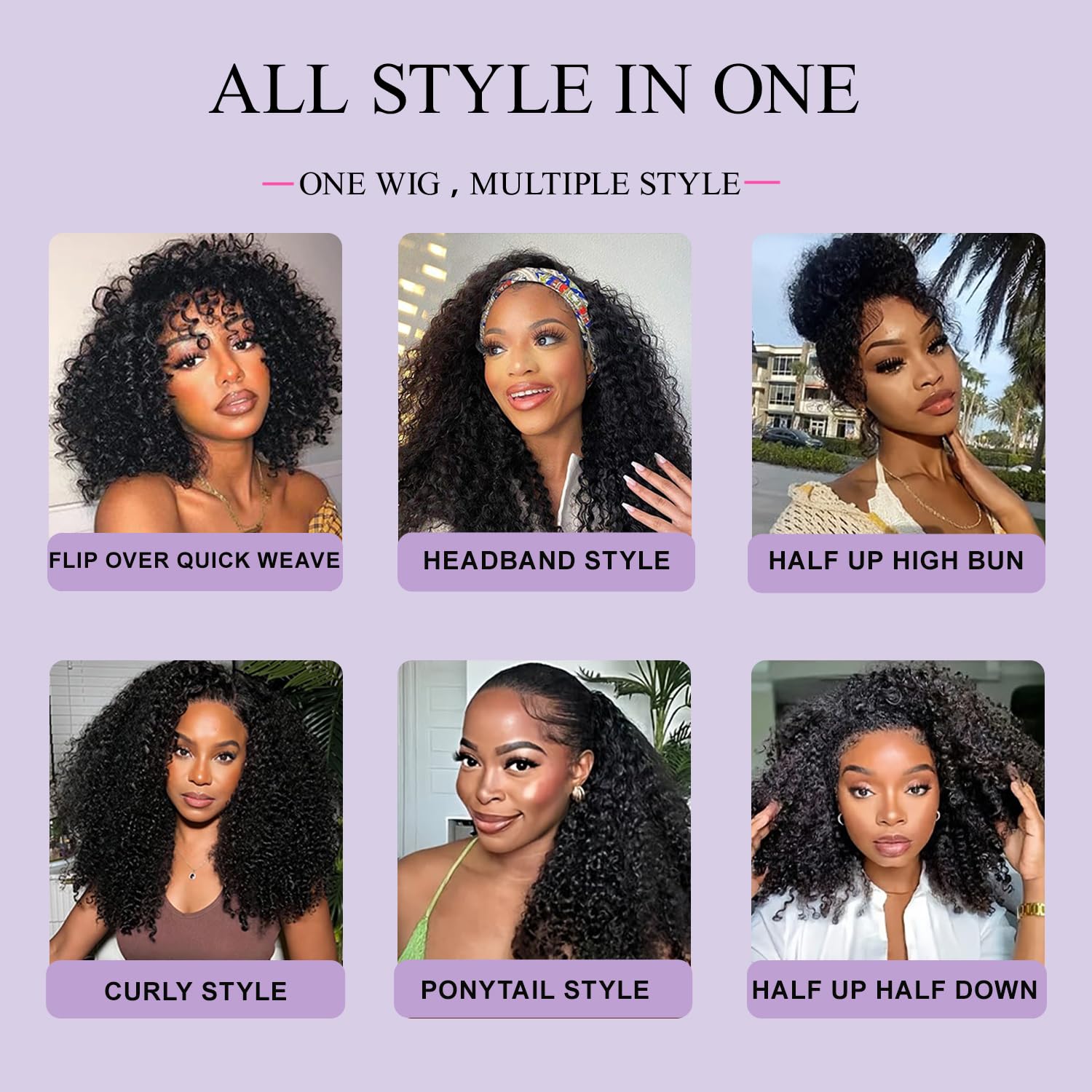 Kinky Curly Half Wig Human Hair 200 Density 3 In 1 Seamless Flip Over Half Wigs Human Hair Glueless Wear and Go Beginner Friendly Kinky Curly Wig Human Hair Drawstring Headband Wig for Women 18 inch