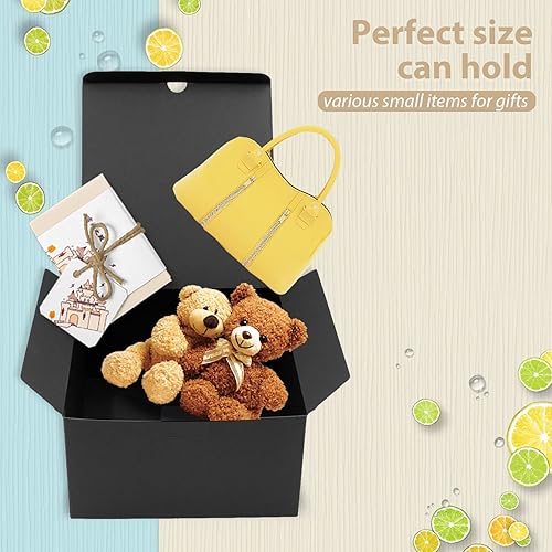 Miniatura 5 de opaprain Paquete de 10 cajas de regalo negras de 6 x 6 x 4 pulgadas con tapa, papel reciclable adecuado para bodas, festivales, regalos, graduación,