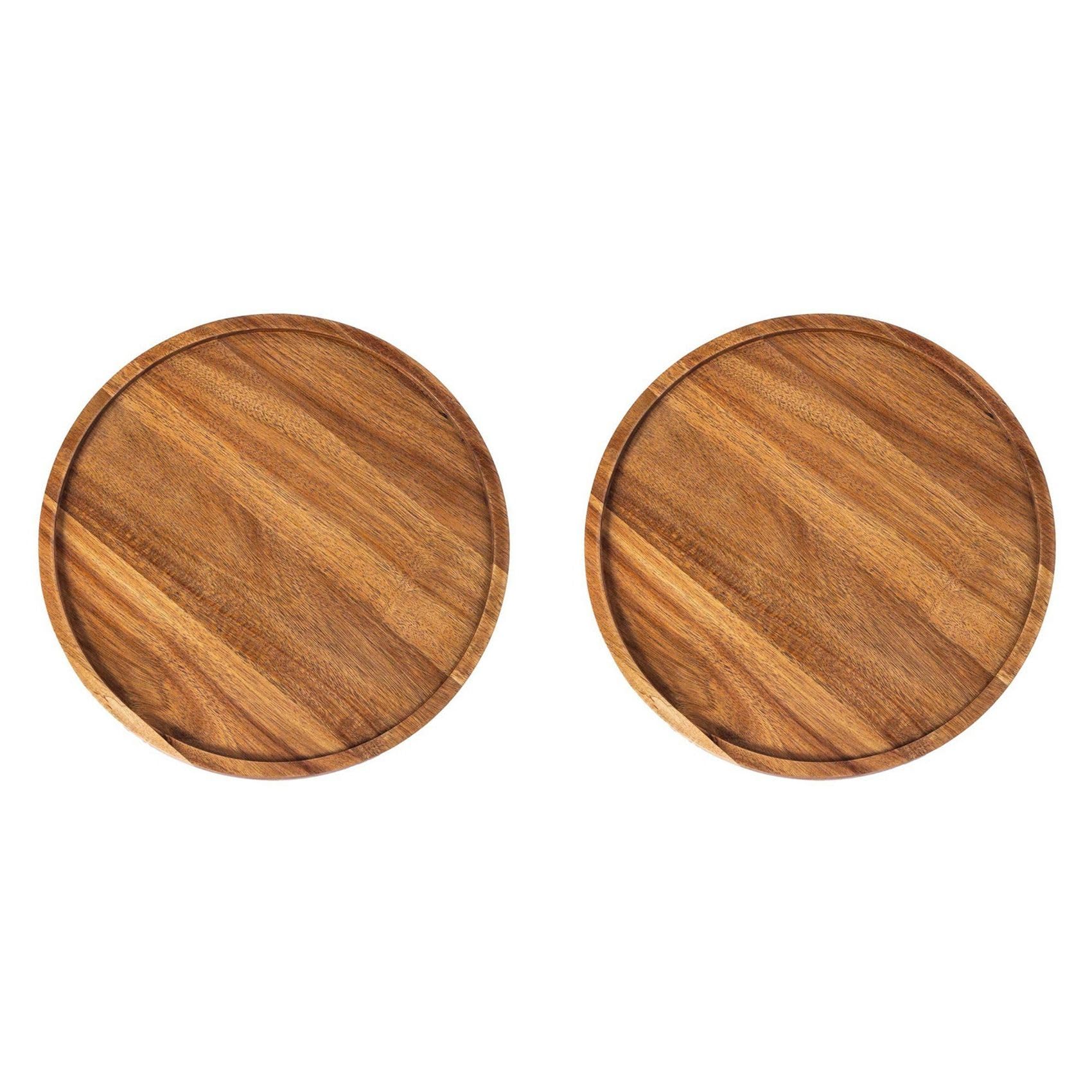 Hndhbfgrt 2X Round Wood Tray,Wooden Serving Tray,Serving Platter,Appetizer Charcuterie Board,Tray Organizer B