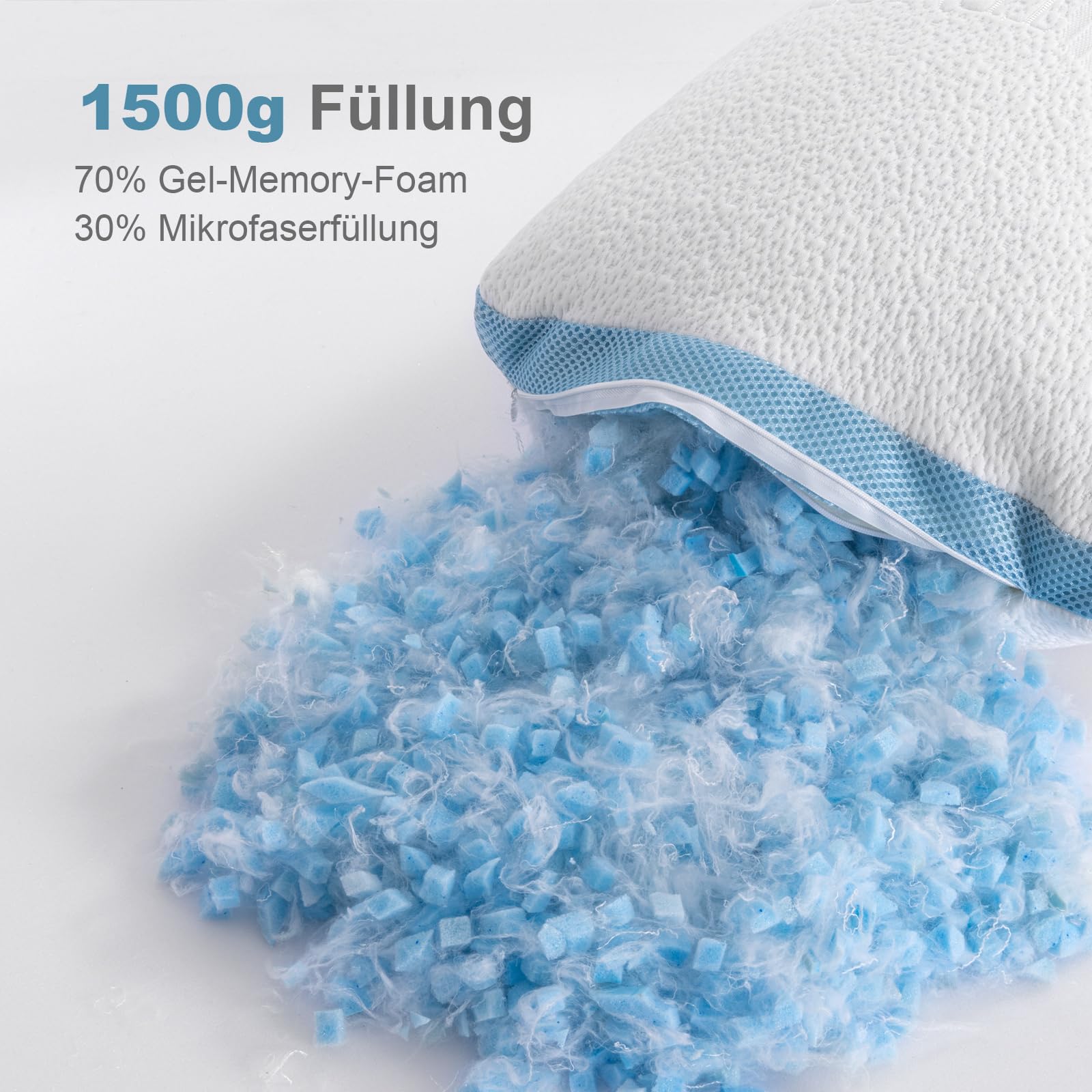 Hiimgo Kopfkissen 40x80 cm (2er Pack) Memory Foam Kissen höhenverstellbar waschbar mit Reißverschluss