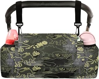 CUPADA Abstract Cool Dinosaur Universal Stroller Organizer, Dark Color Stroller Organizer Bag with Cup Holders Removable Shoulder Strap Fits Most Baby and Pet Strollers