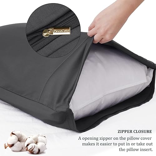 Miniatura 6 de PiccoCasa Juego de 2 fundas de almohada de color gris oscuro, tamaño King, fundas de almohada súper suaves con cierre de cremallera, fundas de