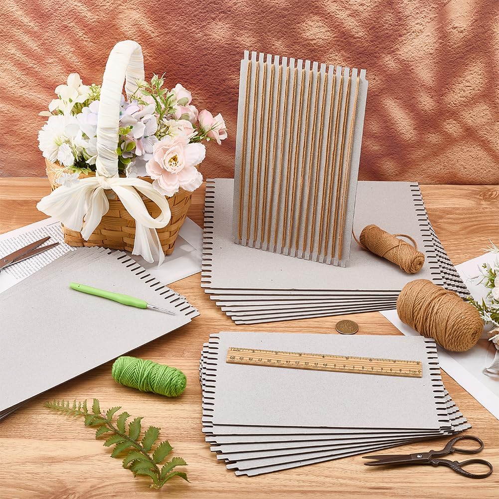 FINGERINSPIRE 24PCS Cardboard Weaving Looms 3 Sizes Paper Weaving Auxiliary Boards Rectangle Paper Knitting Looms Tools for Beginners Knitting Sewing Crochet Basket Jewelry Arts Crafts
