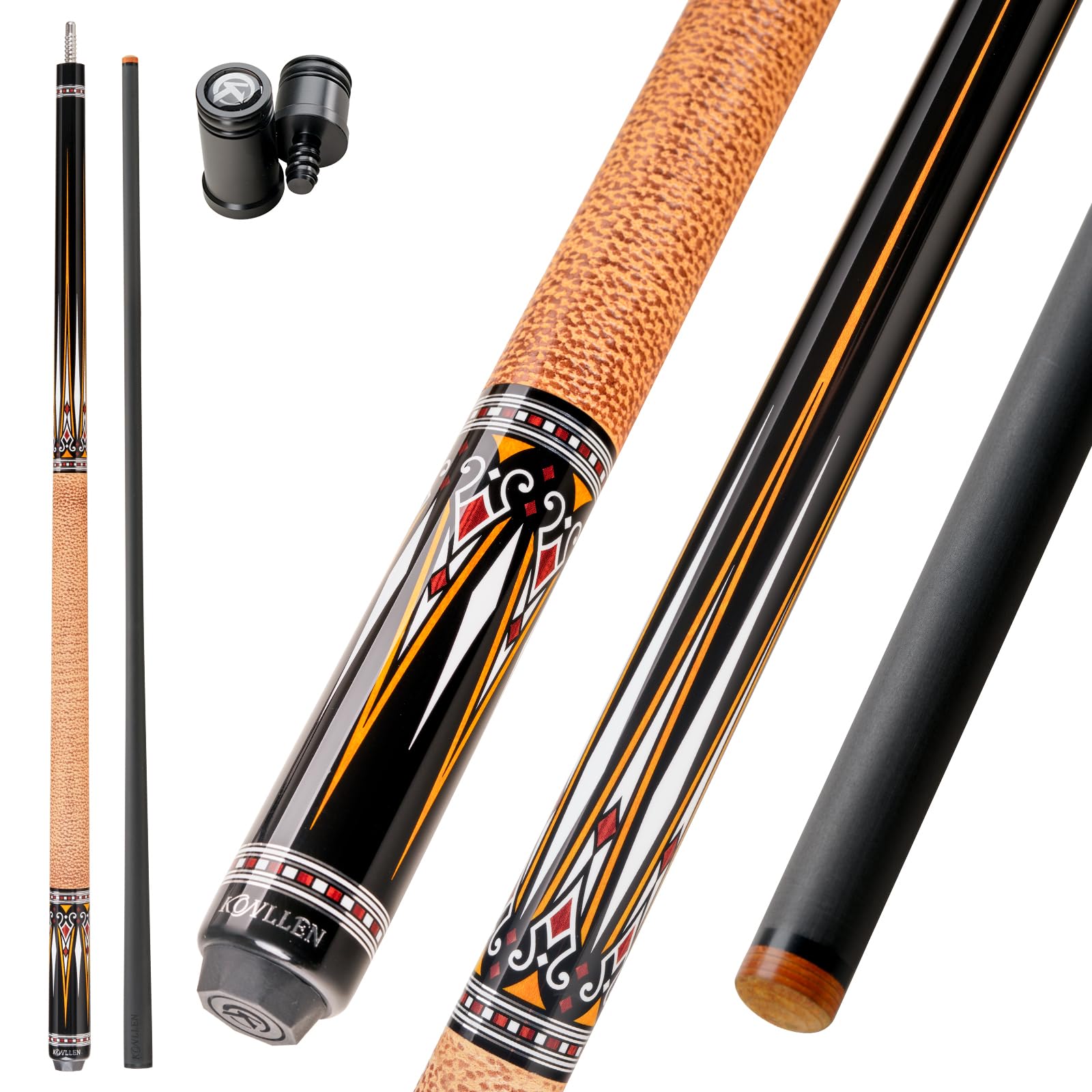 KONLLEN Carbon Fiber Pool Cue Stick 58-inch Professional Pool Sticks for Adults Full Carbon Technology Low Deflection Pool Cue Billiard Cues with 12.5mm Tip (Easy to Control, Pro Taper, Ultra-Smooth)