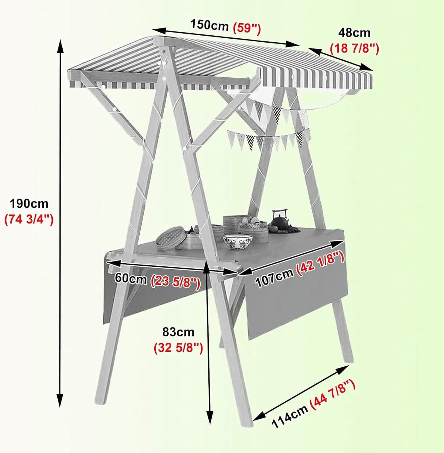 Foldable Hot Dog Stand Cart with Canopy Umbrella, Wooden Candy Vendor Carts for Farmers Market/Street, Vendor's Dessert Stall for Ice Cream/Toy