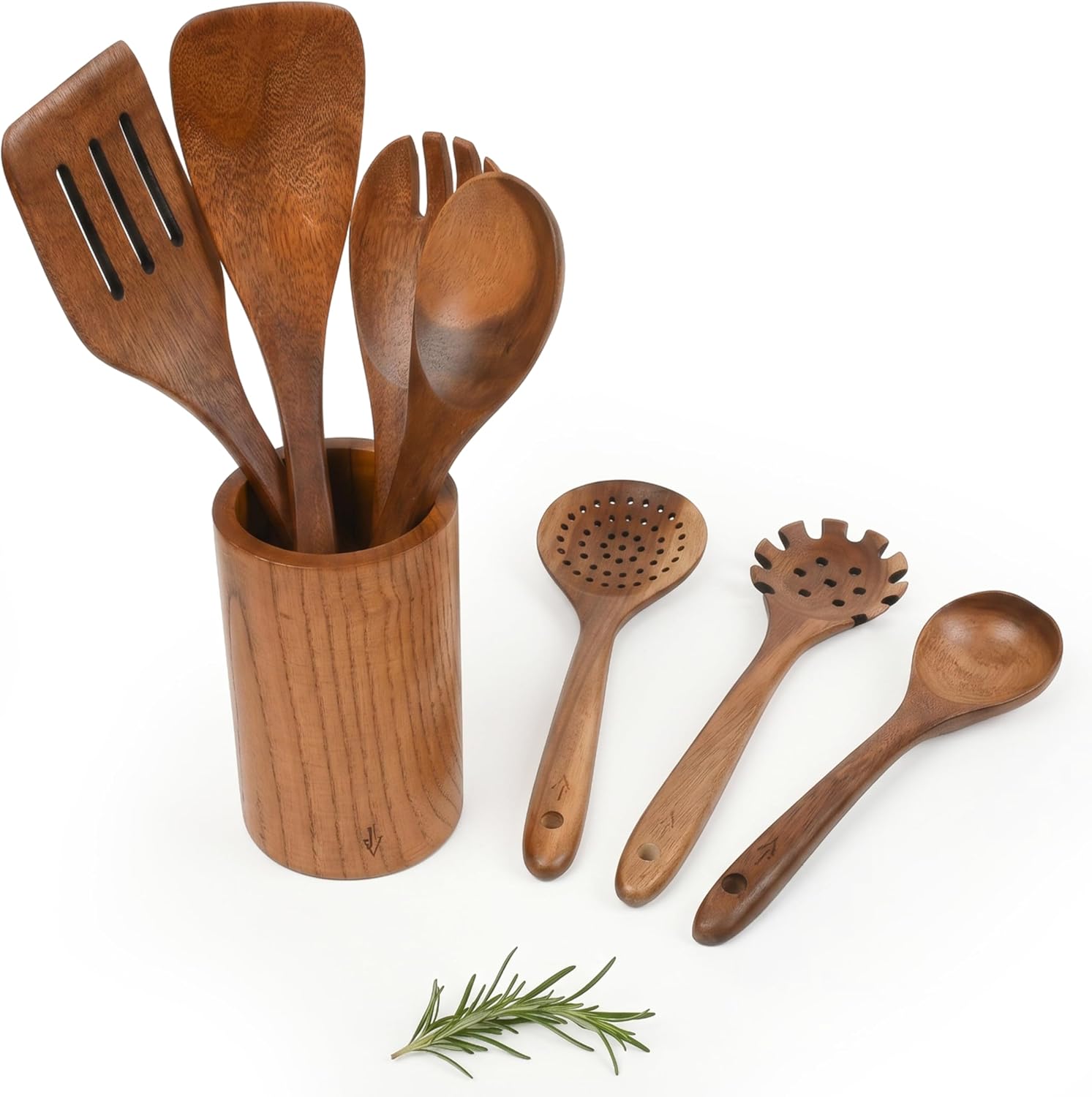 Jade Vine Acacia Wood Utensil Set - Wooden Spoons & Spatulas for Cooking, Non-Stick Natural Kitchen Tools, 8-Piece Set