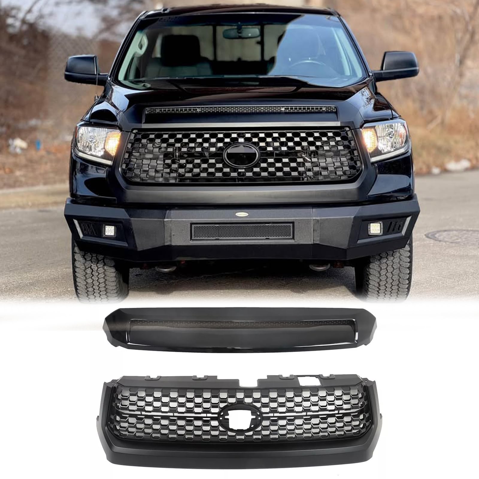 Chrome & Matte Black Honeycomb Front Bumper Grille For 2014-2020 Toyota Tundra