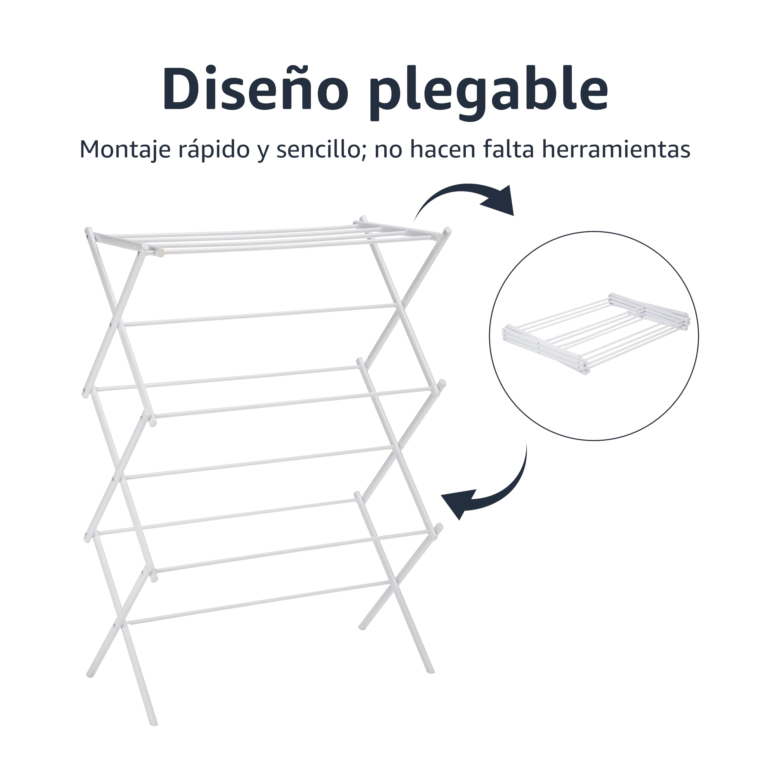 Amazon Basics Tendedero plegable, 14.5" D x 29.5" W x 41.8" H, color blanco.
