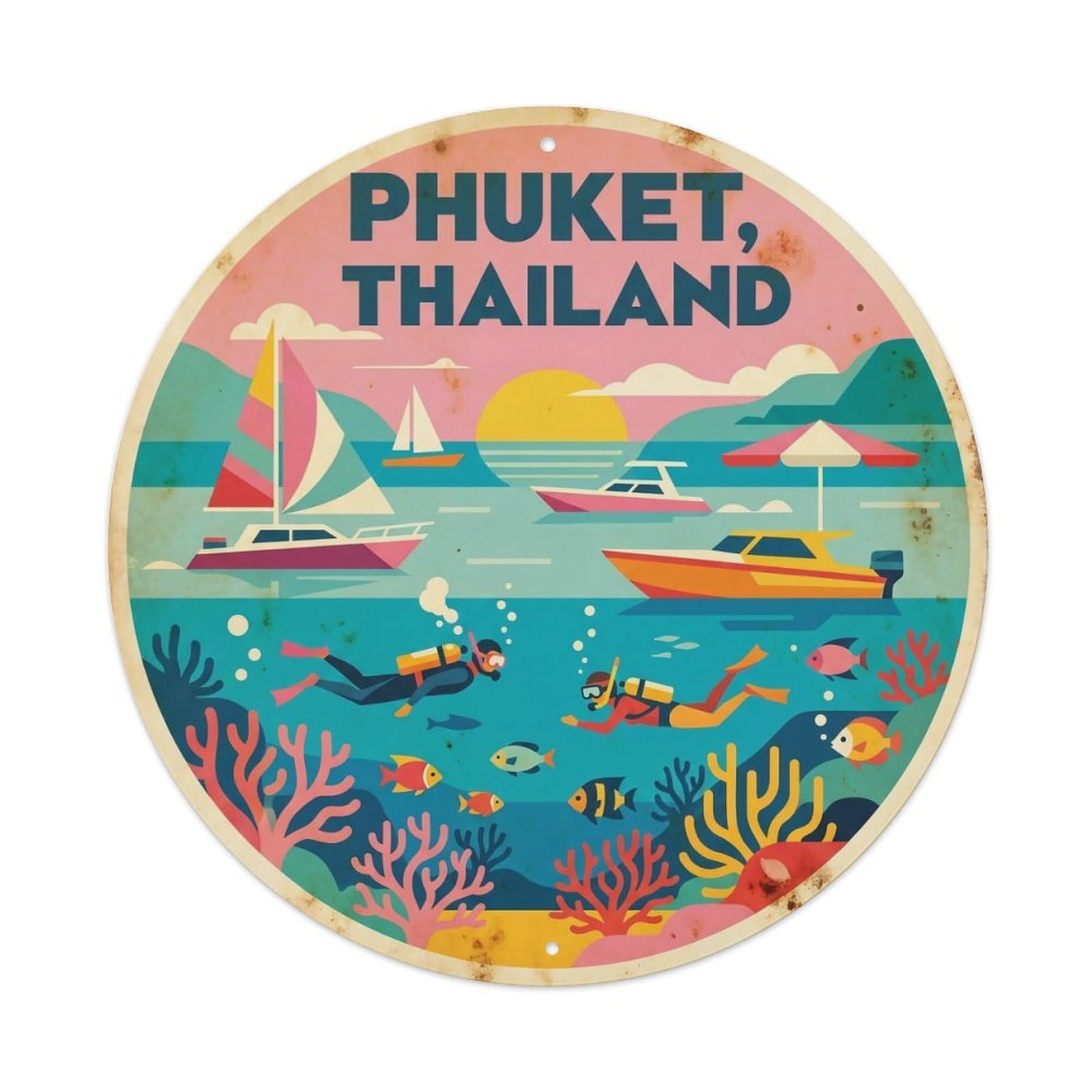 Odgynaw 8X8inch(20X20cm) Phuket Coral Island Coastal Travel Lagoon Coast Metal Tin Sign