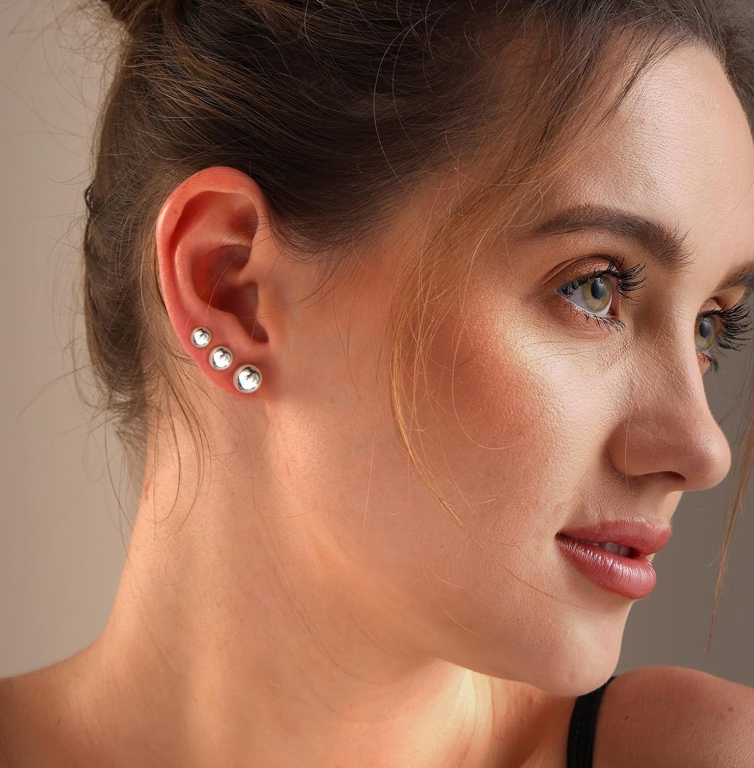 Set of 3 Pairs 925 Sterling Silver Lightweight Ball Post Stud Earrings for Women Teen - Image 2