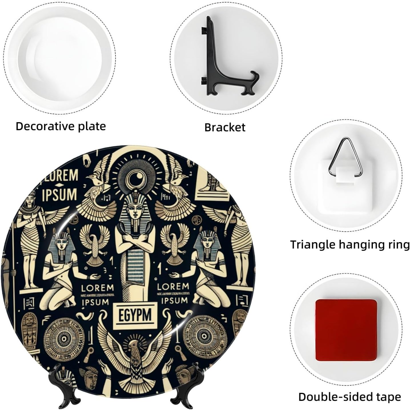 Ancient-Egyptian-Gods 10 Inch Decorative Plate With Stand, Elegant Display Wall Plate For Home Decor
