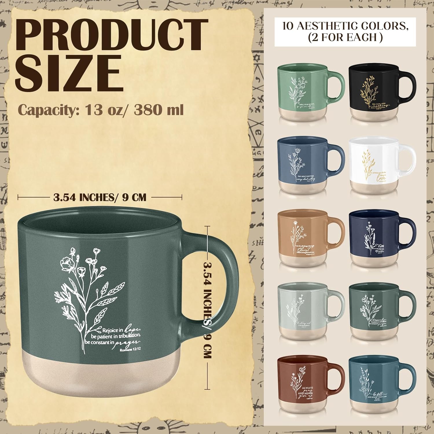 Christian Mugs Bulk for Women Inspirational Bible Verse Christian Coffee Mugs 13 oz Religious Ceramic Cup Easter Gifts for Church Members Men Coworker Social Worker Gifts(Neutral Color,20 Pcs) 20 Neutral Color