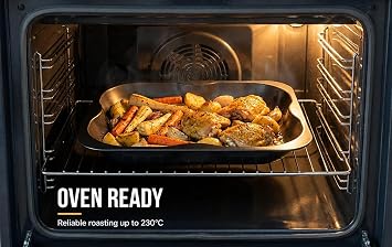 4-Pack Black Roasting and Baking Tray Set - Large Roaster (38cm), Medium Roaster (33cm), Small Roaster (28cm) & Small Tray (32cm) - Baking Tray Set Tray/Pan, Non-Stick, Multi-Pack - Dishwasher Safe